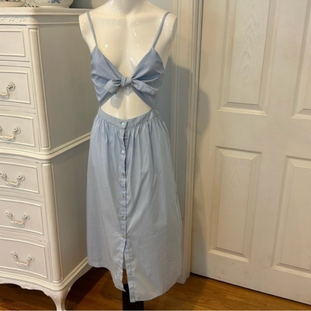Zara Light Blue with white Tie-Front Midi Dress